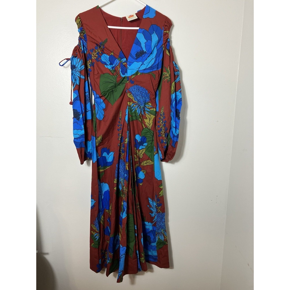 NEWFarm Rio Maxi Long Sleeve V Neck Dress Sz XS Floral Cold Sholder Boho Casual - Picture 3 of 14